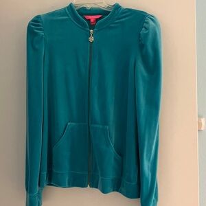 Lilly Pulitzer Teal Velour Bomber Jacket